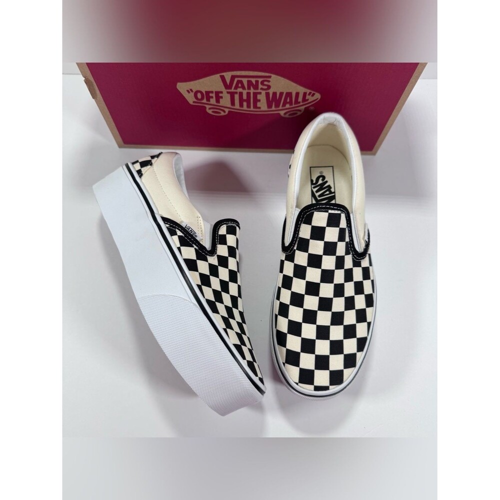 Vans Classic Slip-On Stackform Checkerboard Black Classic White Sneakers Women 8
